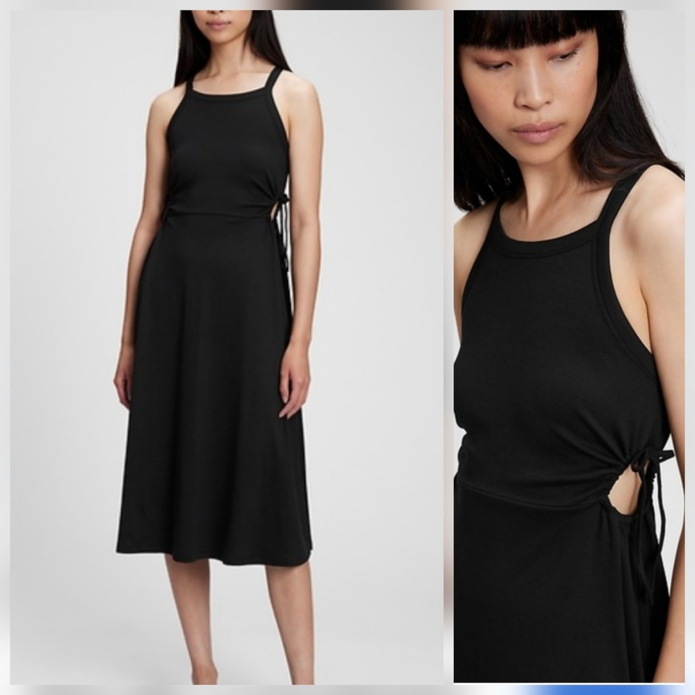 Gap Women Black Sleeveless Side Tie Cutout Midi Dress Small